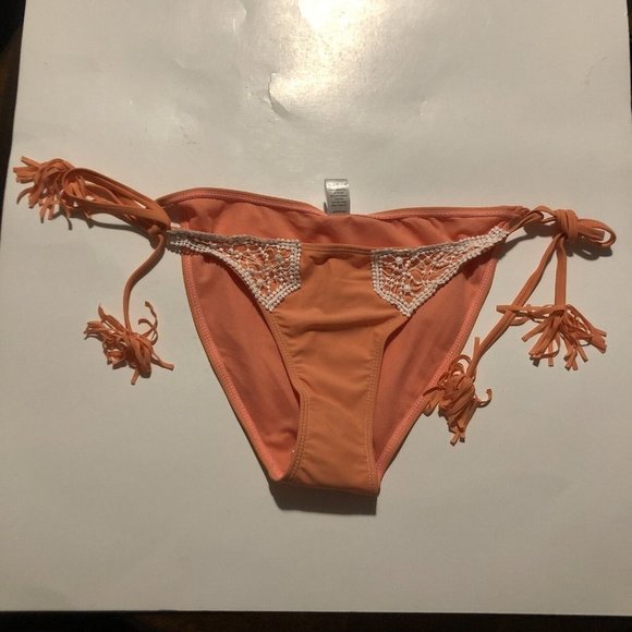 boutique womens tassel tie size boho orange coral swim bottom size 8 - Picture 1 of 10